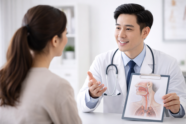 แพทย์อธิบายและให้คำแนะนำ (ไม่มีตัวหนังสือในภาพ)