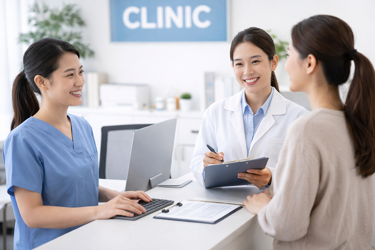 ขั้นตอนรับบริการในคลินิก สะดวก ไม่วุ่นวาย (ไม่มีตัวหนังสือในภาพ)